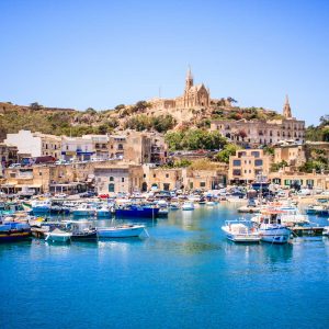 Beautiful view on Gozo island from a boat, postcard style, beautiful colors landscape