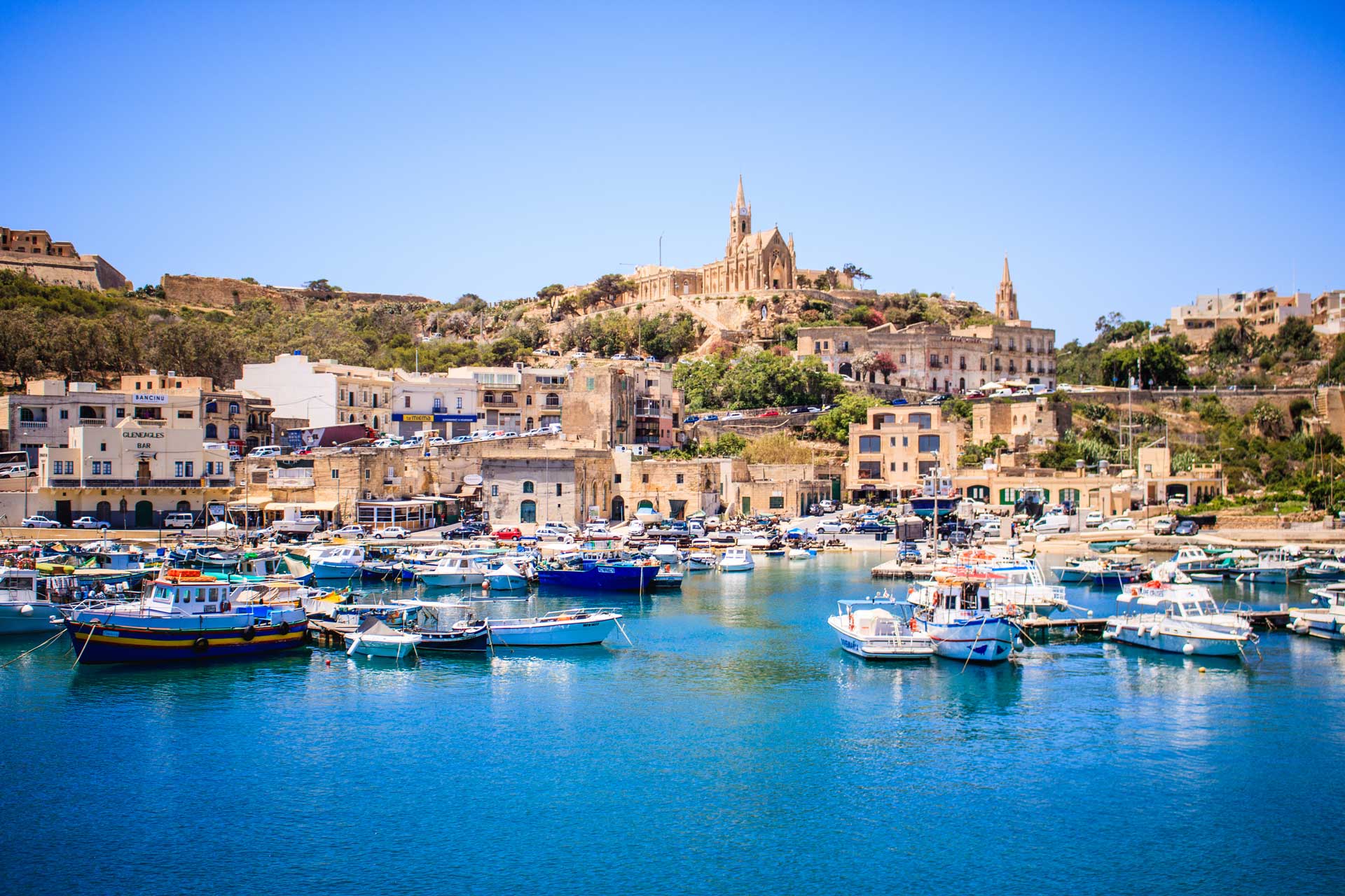 Beautiful view on Gozo island from a boat, postcard style, beautiful colors landscape