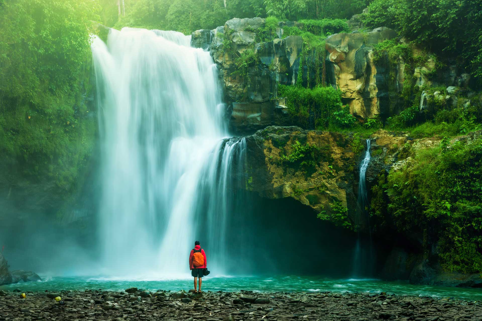 Waterfall hidden in the tropical jungle