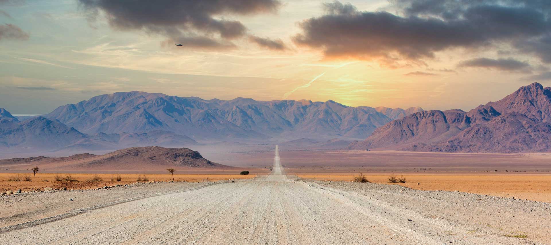 Gravel road and beautiful landscape in Namibia