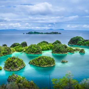 Pianemo Islands, Blue Lagoon with Green Rockes, Raja Ampat, West Papua. Indonesia