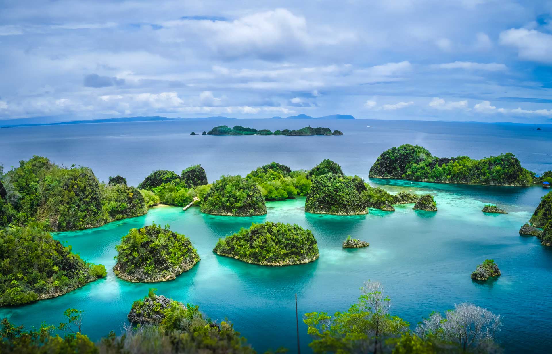 Pianemo Islands, Blue Lagoon with Green Rockes, Raja Ampat, West Papua. Indonesia