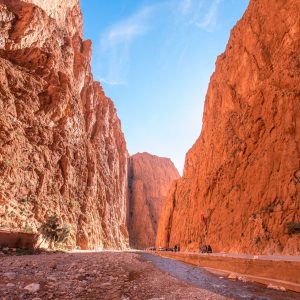 Todgha Gorge or Gorges du Toudra is a canyon in High Atlas Mountains near the town of Tinerhir, Morocco . A series of limestone river canyons, or wadi and neighbor of Dades Rivers