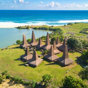 Aerial view of traditional house of "Ratenggaro - Sumba, East Nusa Tenggara" Indonesia