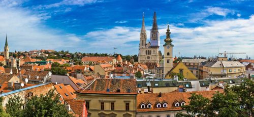 Zagreb cityscape panoramic view of old town center, Croatia